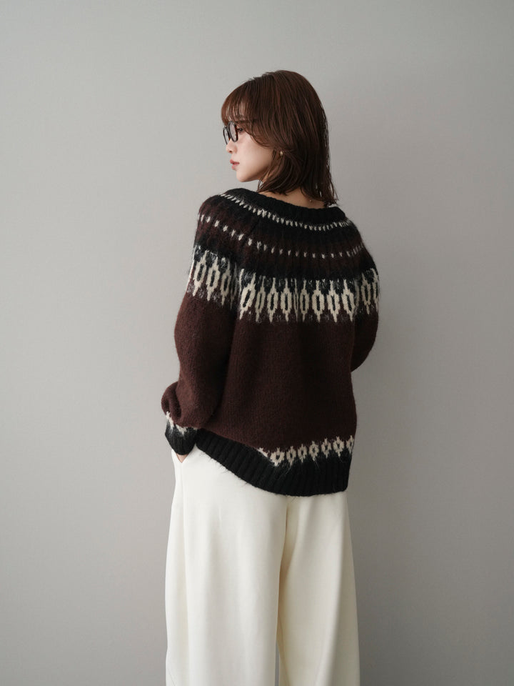 [SET]トグルボタン求心柄ニットカーディガン+ウエストベルトカーブラインスエットパンツ(2set)