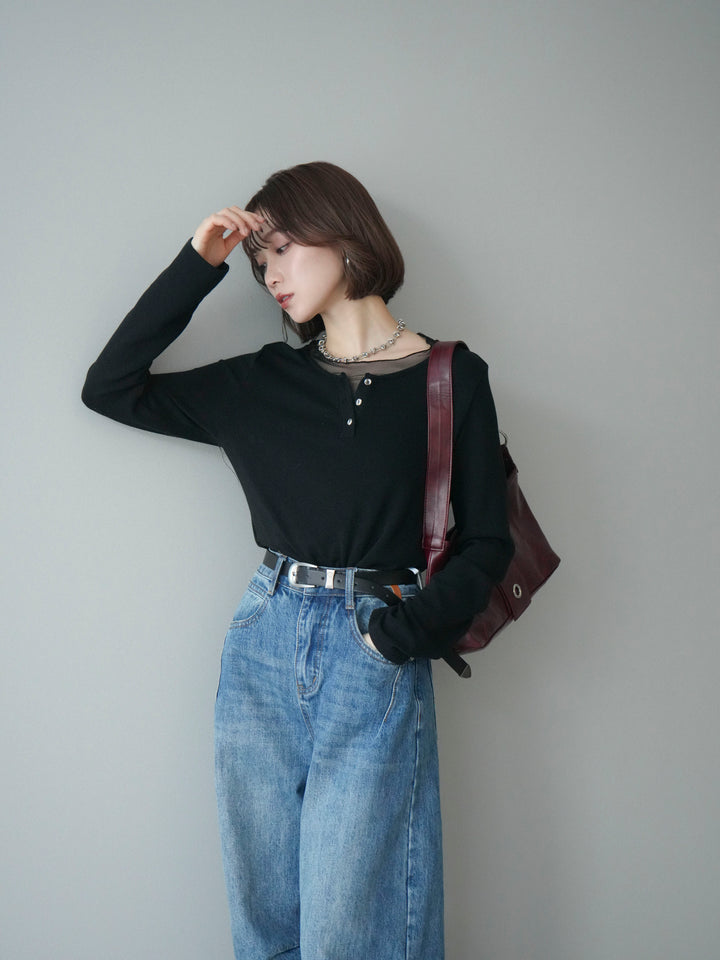 [予約]チュールレイヤードヘンリーネックカットソー/black