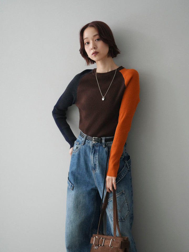 [SET]バイカラーラグランニットトップス+選べるアクセセット(2set)