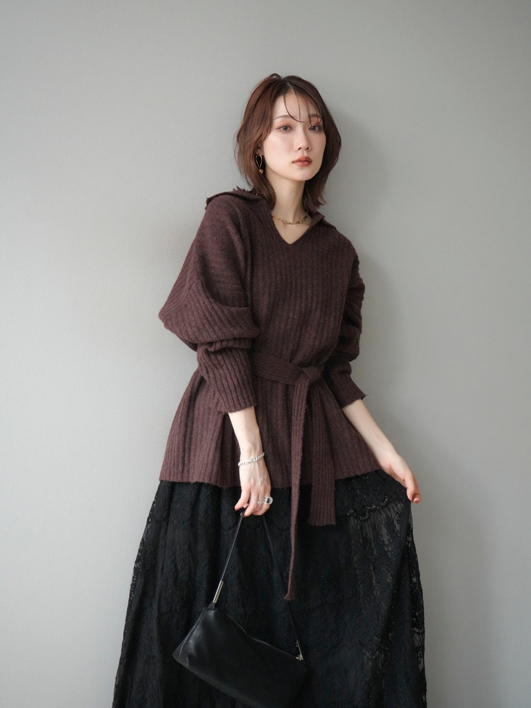 [予約]ワイドリブポロニットプルオーバー/brown