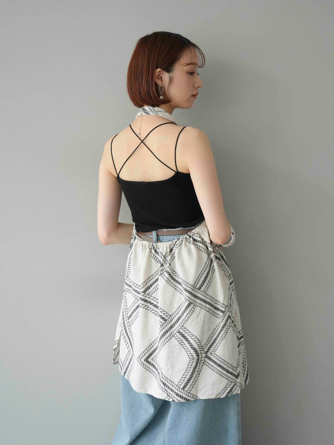 [予約]ロープ柄リネンタッチノースリブラウス/アイボリー