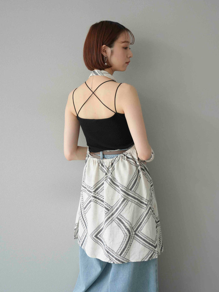 [予約]ロープ柄リネンタッチノースリブラウス/アイボリー