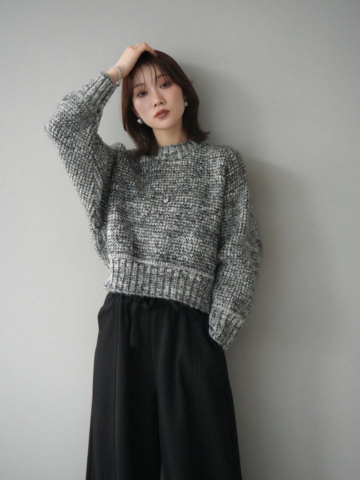[予約]ボリュームスリーブミックスネップニットプルオーバー/gray