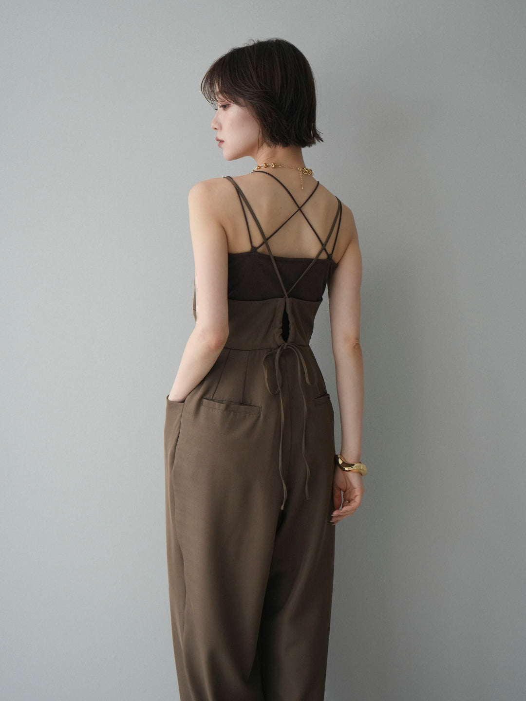 [予約]バックデザインサロペット/brown