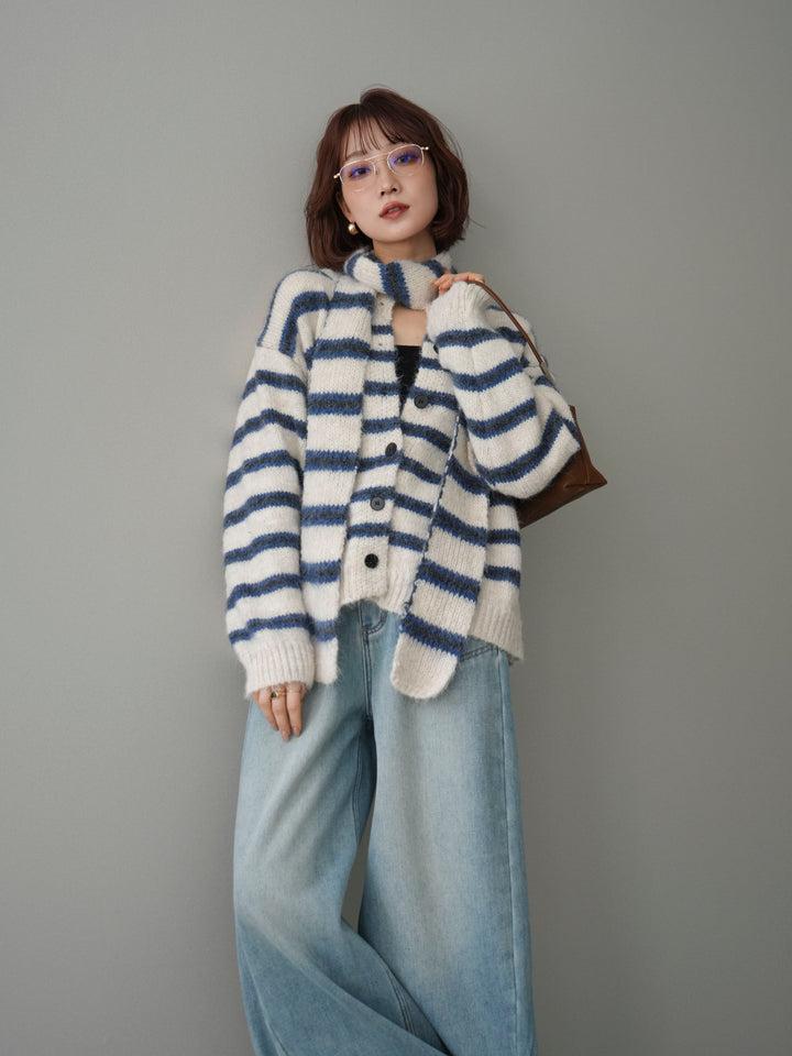 [SET]ボウタイ付きボーダーニットプルオーバー+ボウタイ付きボーダーニットプルオーバー(2set)