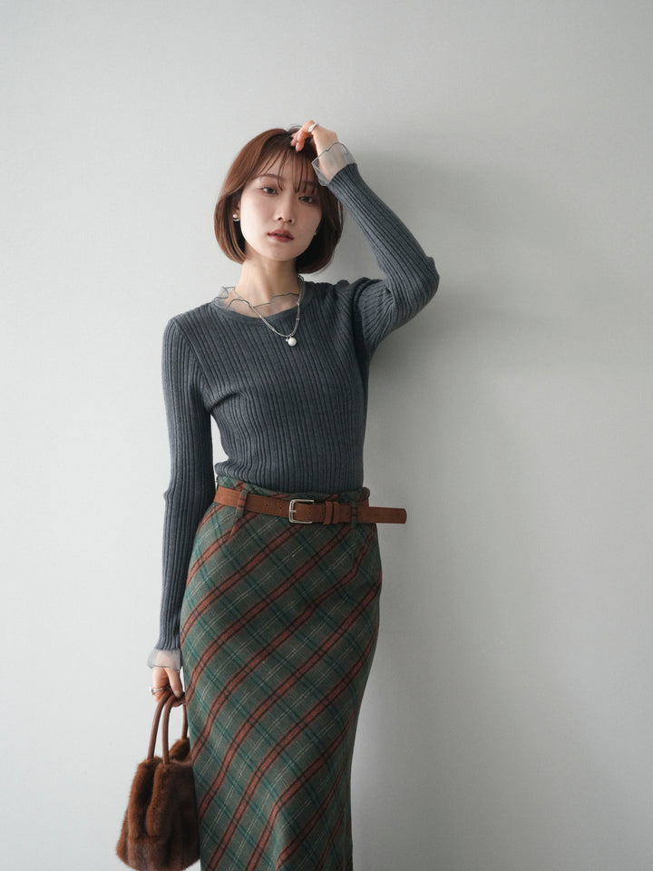 [SET]チュールドッキングリブニットトップス+選べるアクセセット(2set)