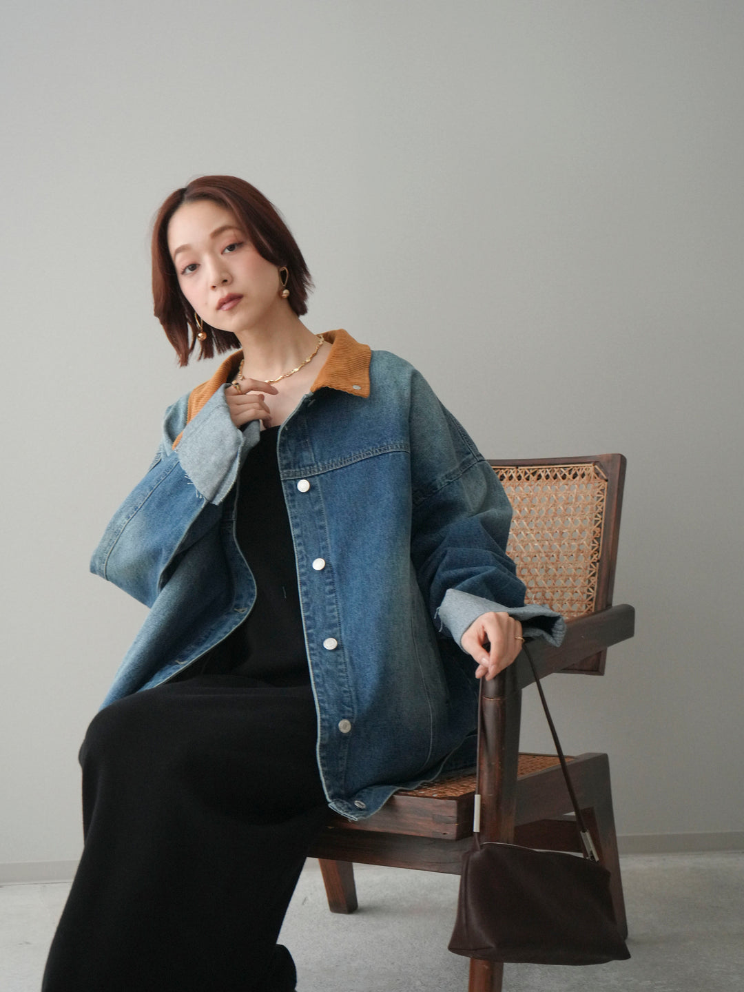 [SET]2WAYニットワンピース+コーデュロイ×デニムミドルジャケット(2set)