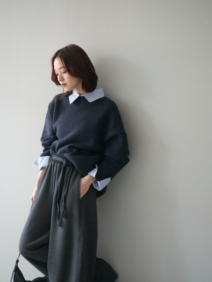 [SET]2WAYストライプ襟ニットプルオーバー+選べるアクセセット(2set)