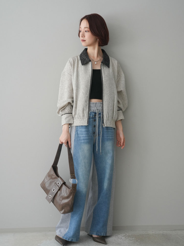 [予約]デニム切替スウェットパンツ/gray