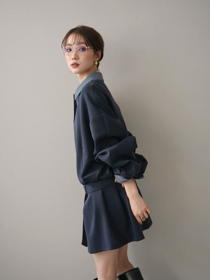 [予約]チェック襟xスエットミニワンピース/blue