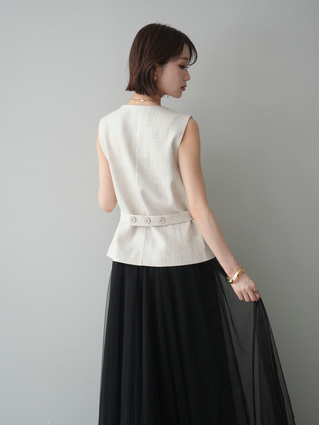 [予約]リネンタッチVネックジレ/ivory