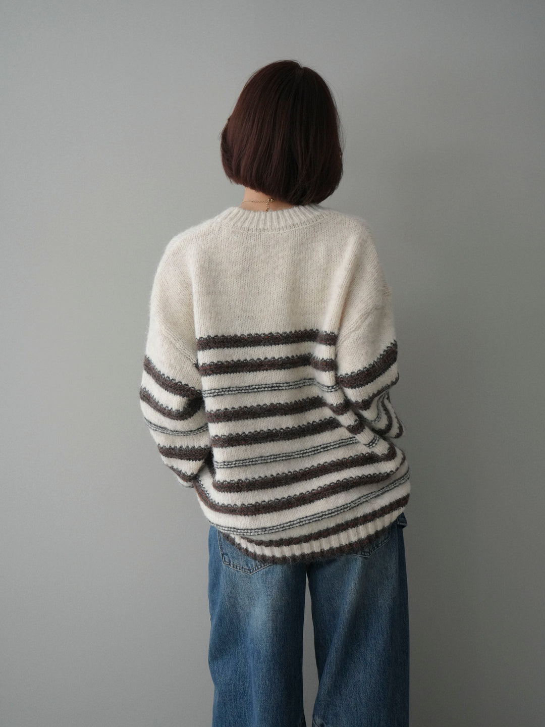 [SET]ステッチボーダーニットプルオーバー+ペインターカーブデニムパンツ(2set)