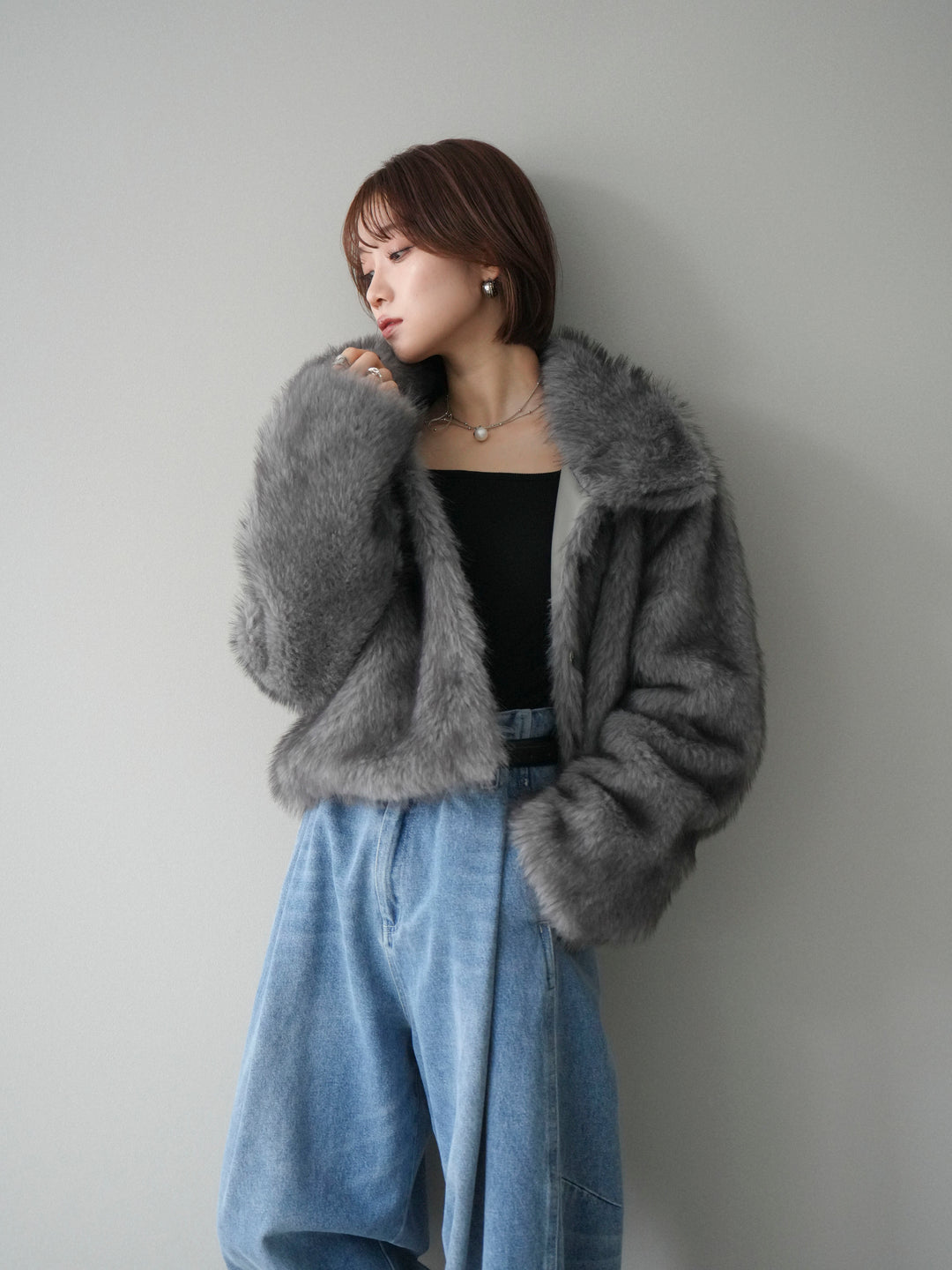 [20%オフ]MIXファースタンドネックショートジャケット/gray