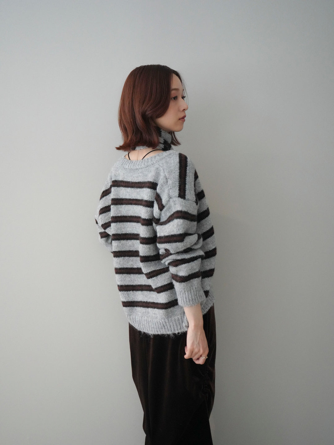 [SET]ボウタイ付きボーダーニットプルオーバー+選べるアクセセット(2set)