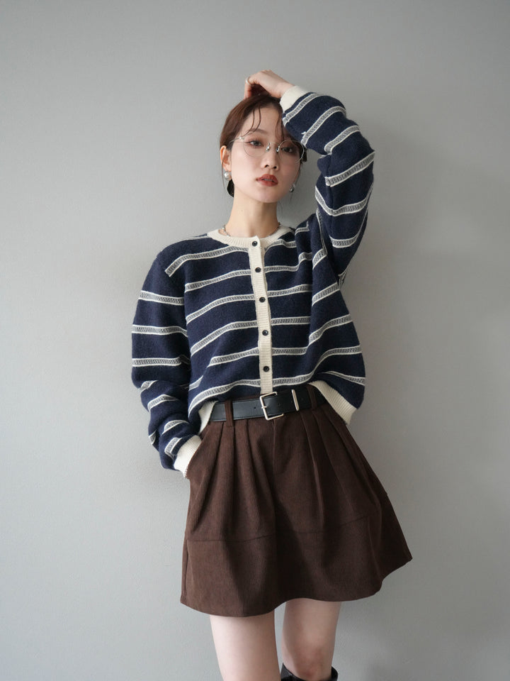 [予約]配色ボーダーニットカーディガン/navy