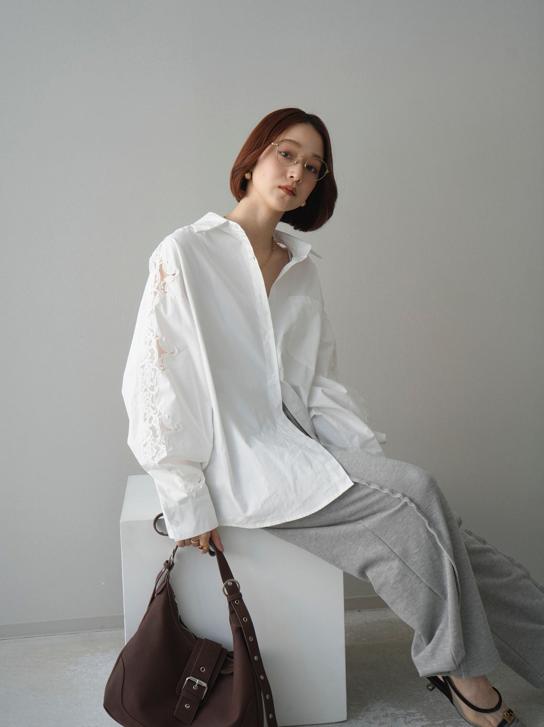 [SET]アームレースブロードシャツ+2WAYデザインスウェットパンツ(2set)