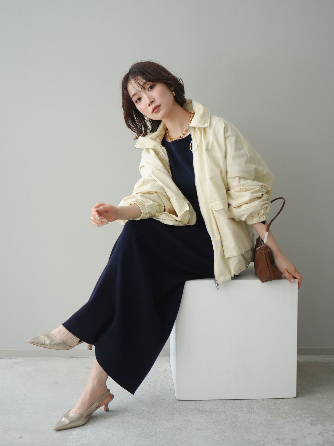 [予約]2WAYニットワンピース/darknavy