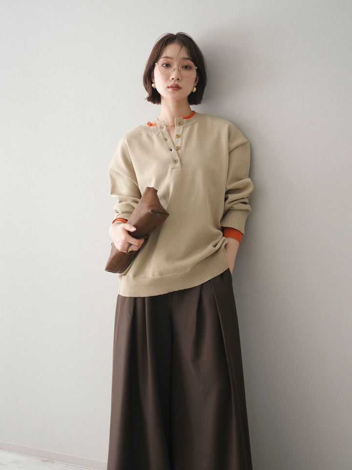 [予約]2WAYネック配色レイヤードニットプルオーバー/beige