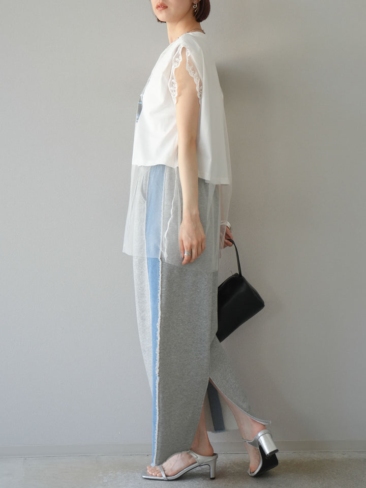 [予約]デニムドッキングスウェットスカート/グレー