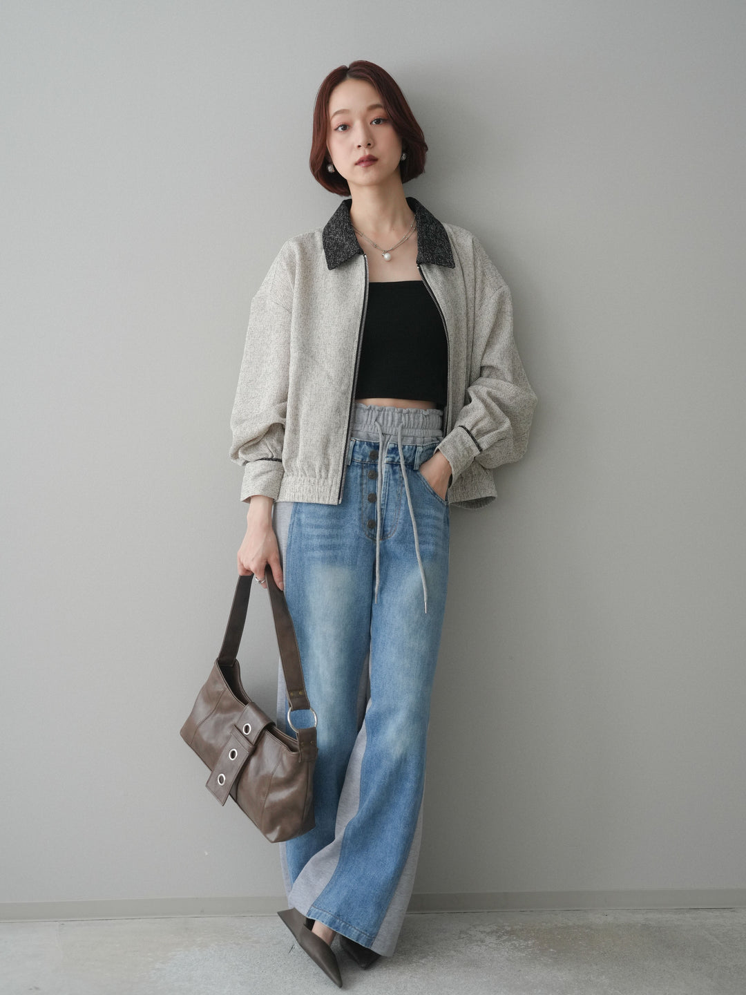 [予約]デニム切替スウェットパンツ/gray