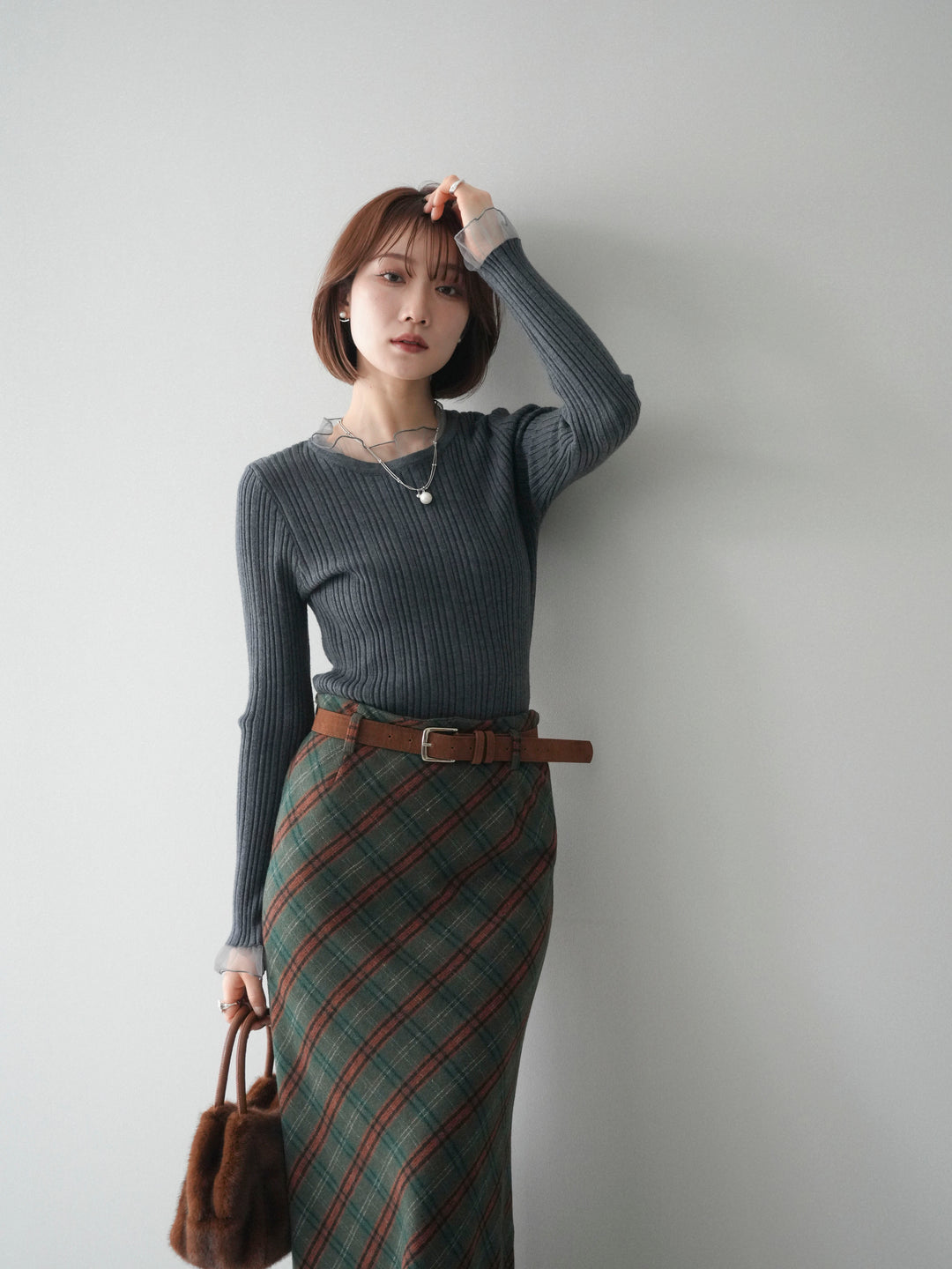 [SET]チュールドッキングリブニットトップス+チュールドッキングリブニットトップス(2set)