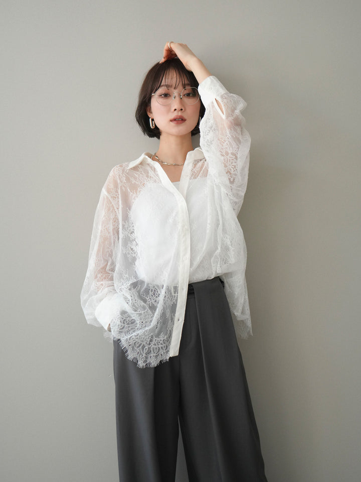 [SET]総レースボリュームスリーブシャツ+総レースボリュームスリーブシャツ(2set)