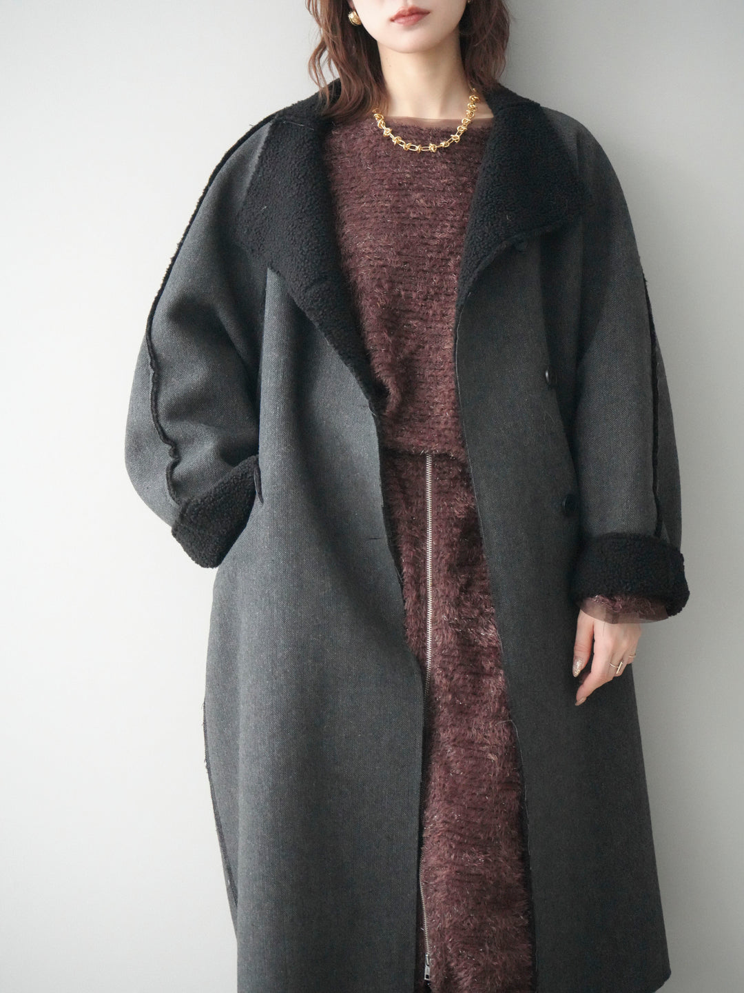 [予約]アウトシーム裏ボアコート/black