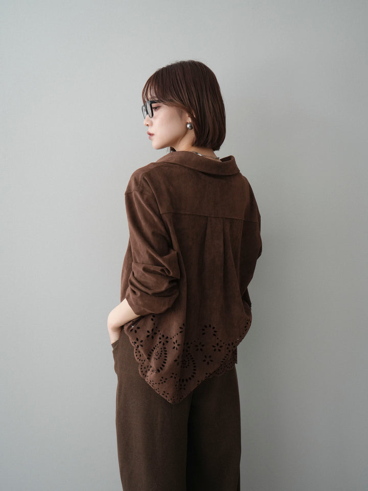 [予約]裾スカラップスエードシャツ/brown