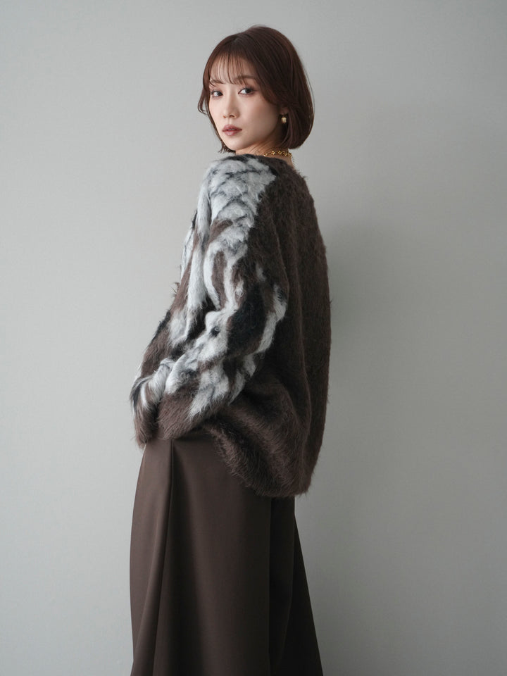 [予約]アーガイル柄シャギーニットカーディガン/brown