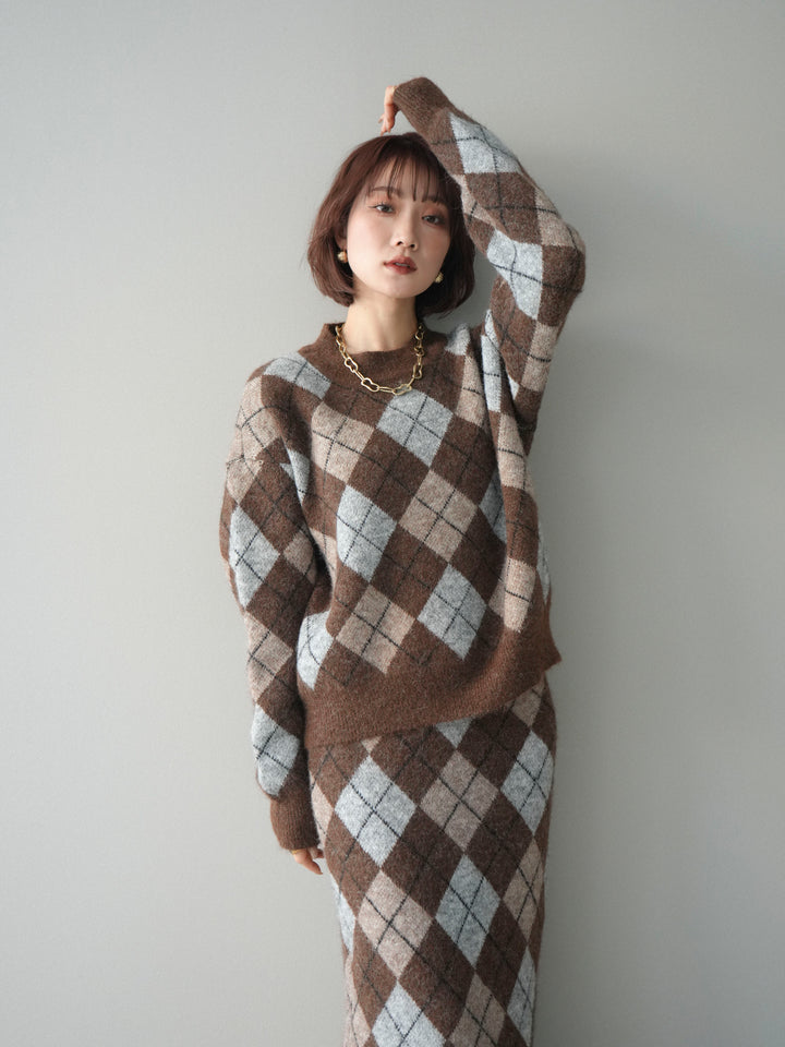 [SET]アーガイルニットプルオーバー&ロングスカートSET UP(2set)