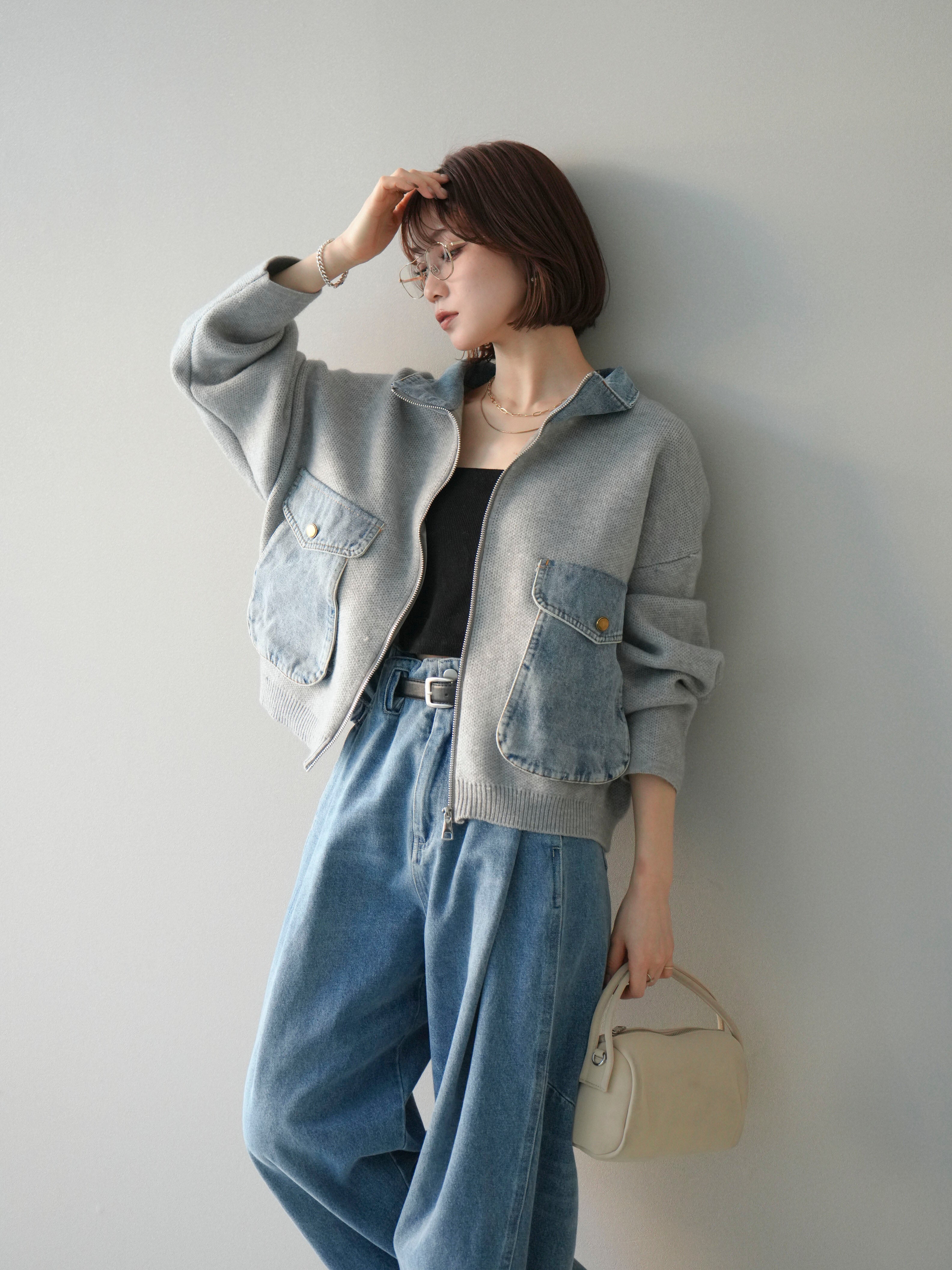 デニムニットドッキングジップアップブルゾン