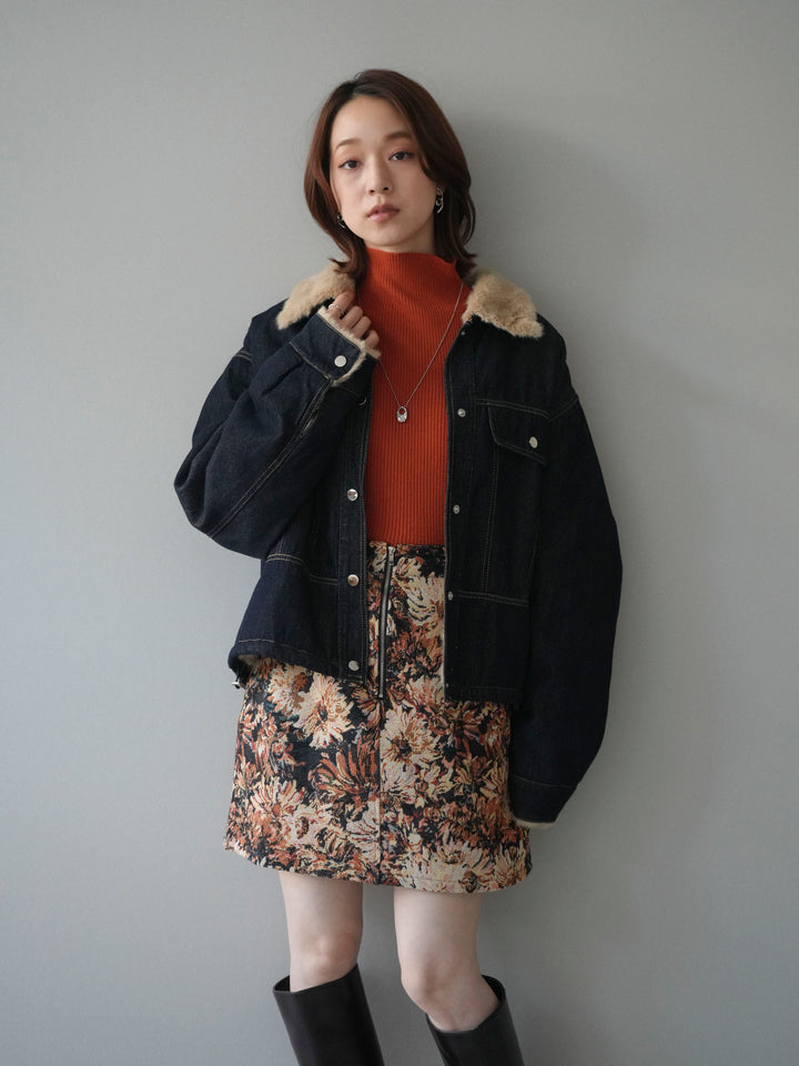 [予約]デニム×ファーステンカラーショートジャケット/indigo
