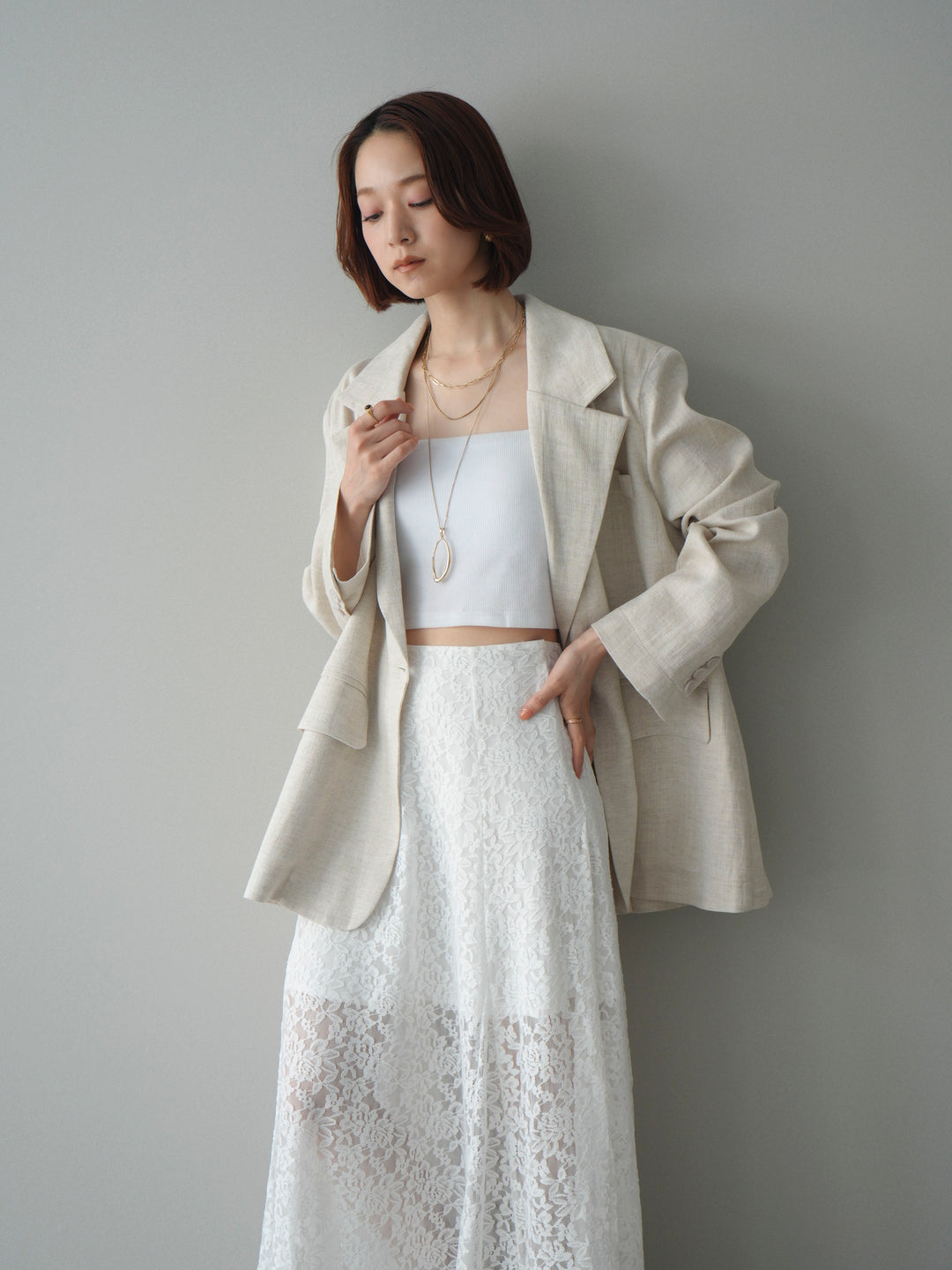 [予約]リネンタッチオーバージャケット/ivory