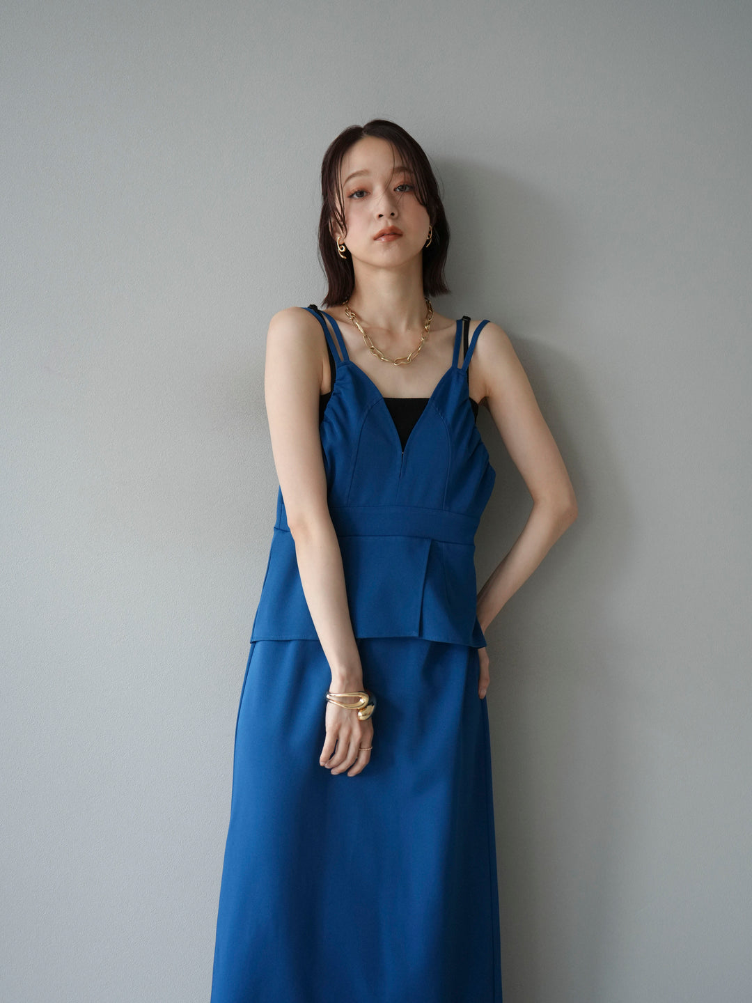 [予約]ビスチェデザインキャミワンピース/ブルー