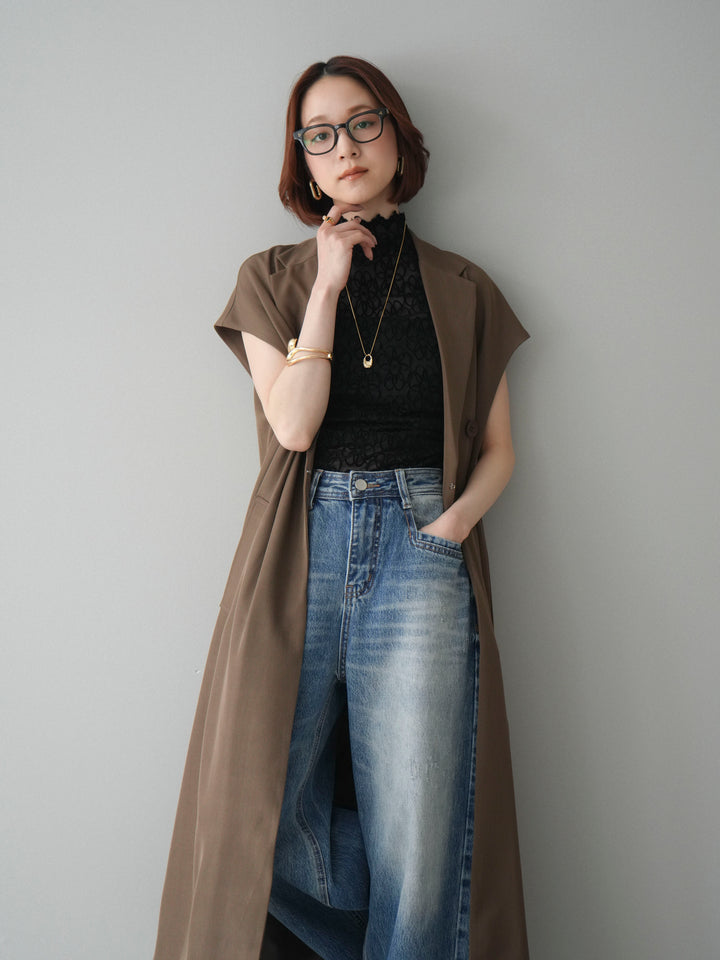 [予約]フレンチスリーブロングジレ/brown