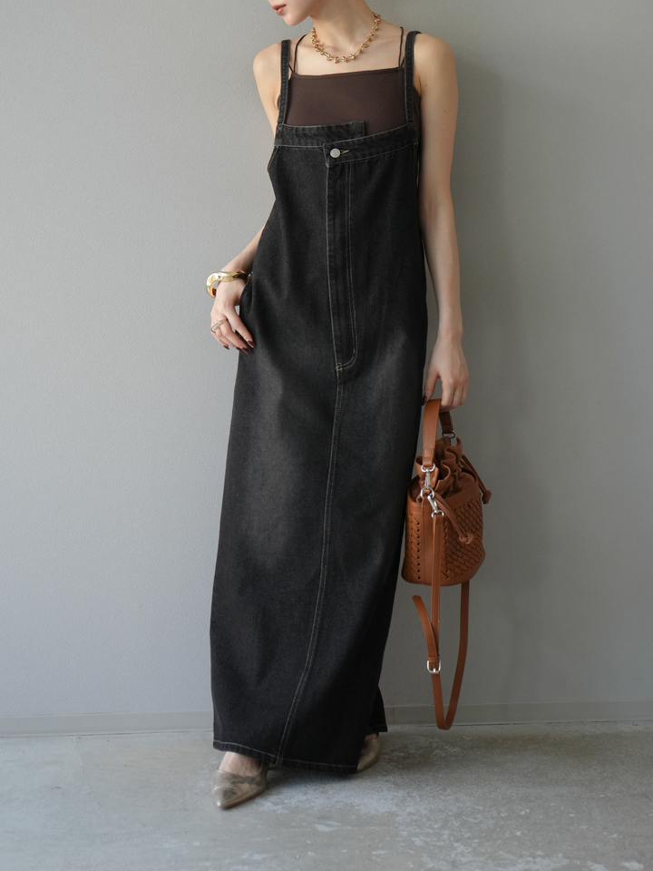 【預購】不對稱牛仔洋裝/黑色