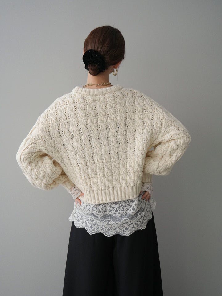 [SET]バルキーケーブルクロップドニットプルオーバー+選べるアクセセット(2set)