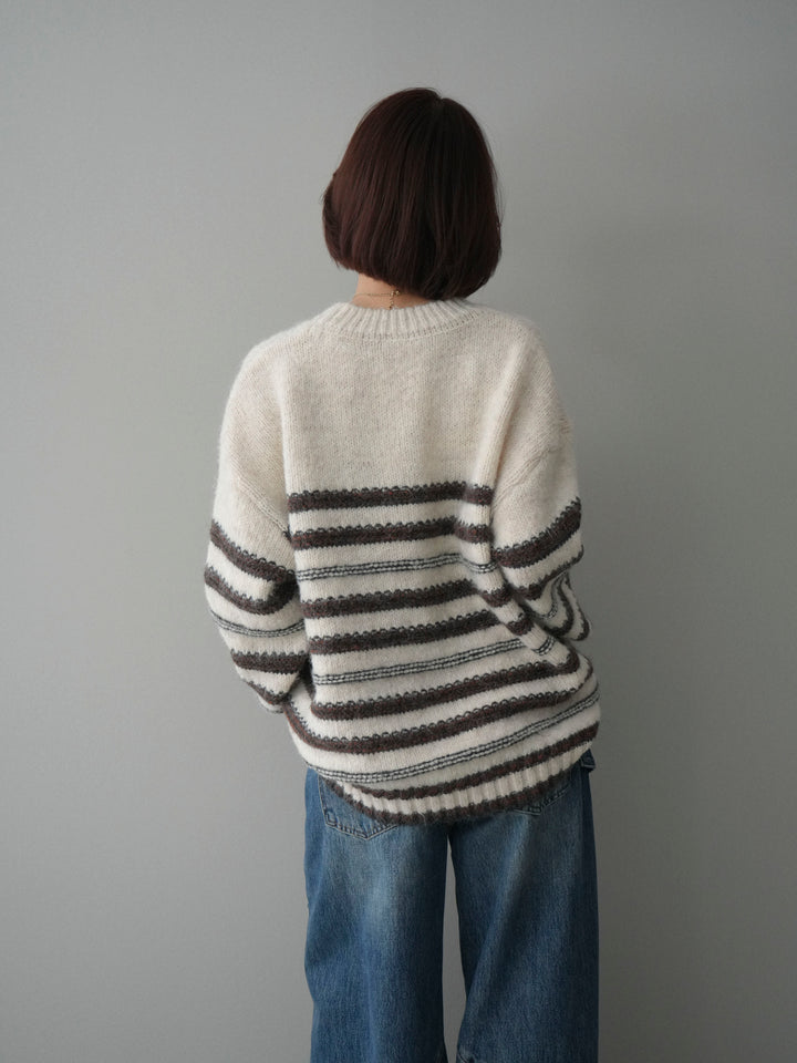 [予約]ステッチボーダーニットプルオーバー/white