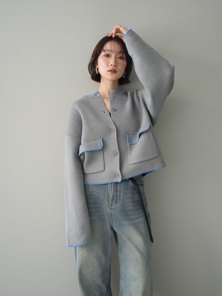 [SET]ポリエステル配色ニットカーディガン+ポリエステル配色ニットカーディガン(2set)