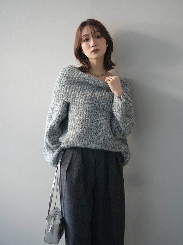 [予約]オフショルミックスニットプルオーバー/gray
