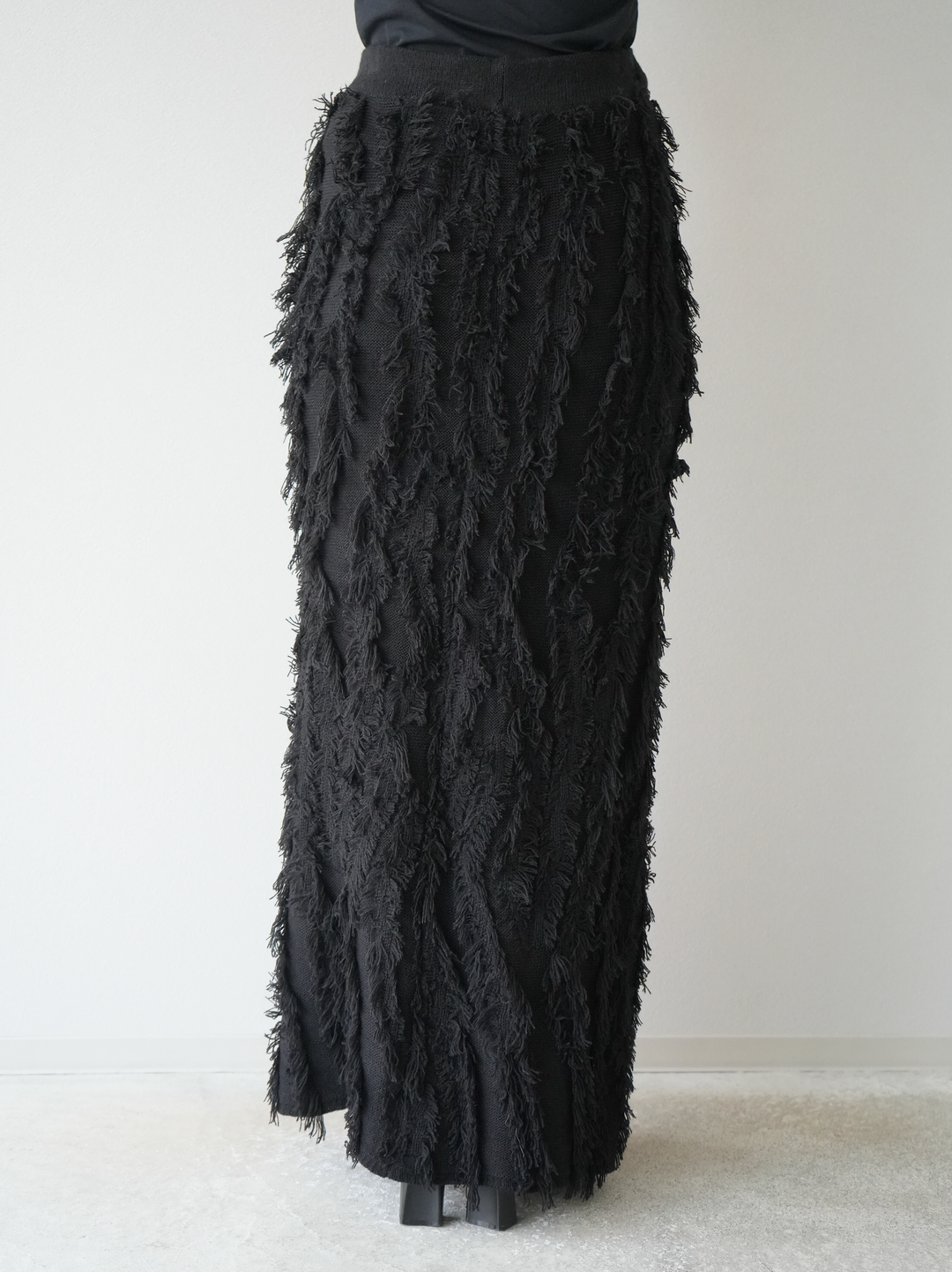 [予約]ミックスフリンジニットスカート/ブラック
