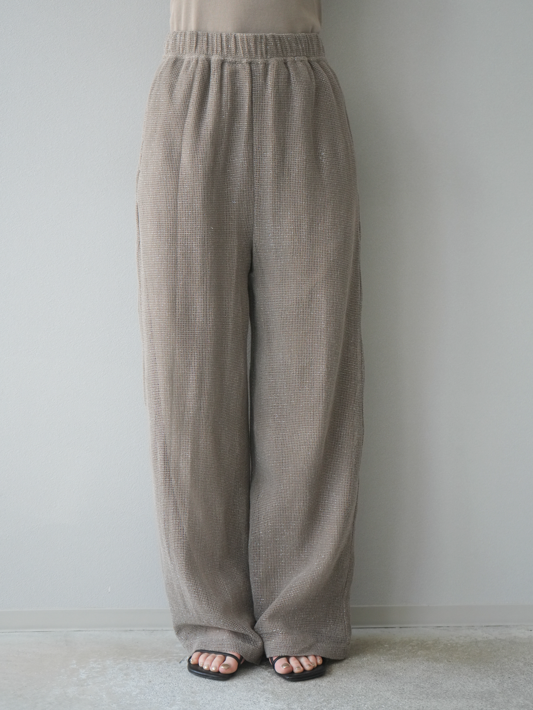 [預購] 棉金銀絲網眼休閒褲/米色