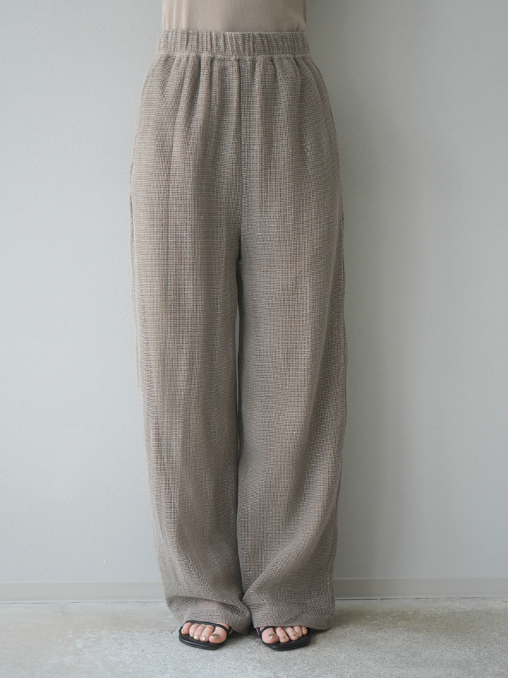 [預購] 棉金銀絲網眼休閒褲/米色