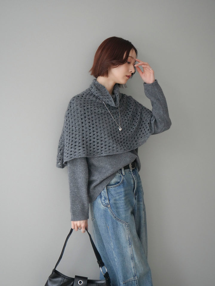 [予約]メッシュケープアンサンブルニットプルオーバー/darkgray