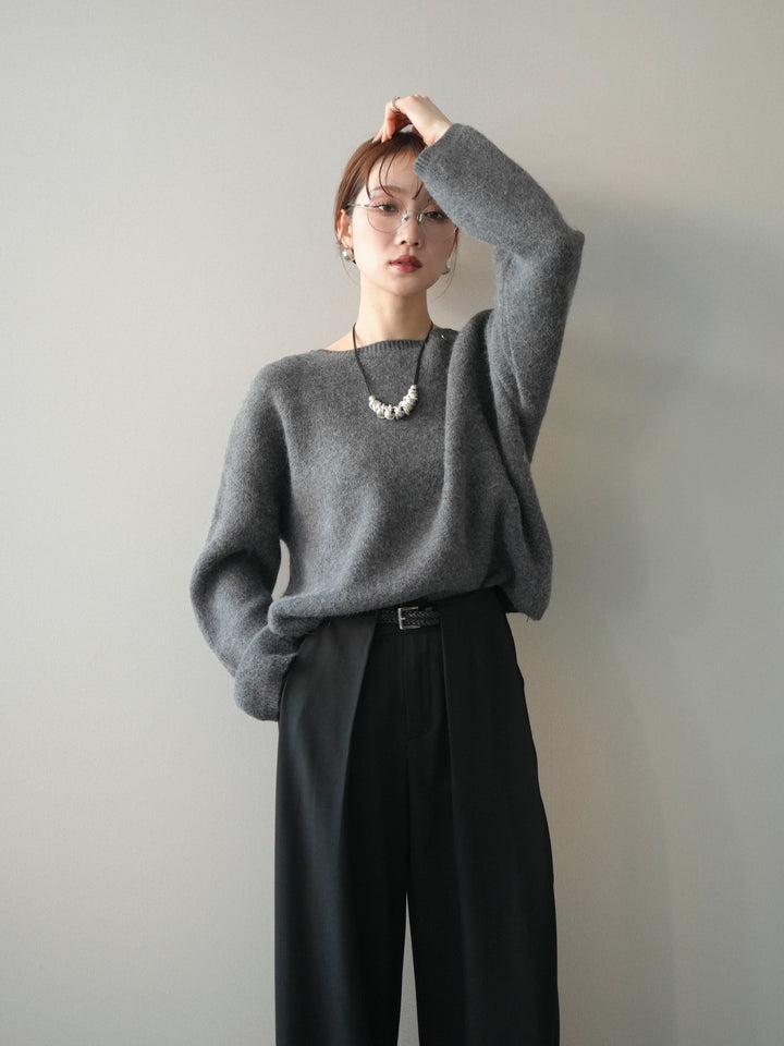 [SET]アンゴラタッチボートネッククロップドプルオーバー+選べるアクセセット(2set)