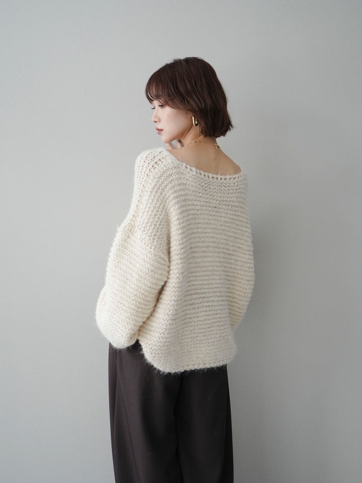 [予約]ワッフル編みシャギーニットプルオーバー/apricot