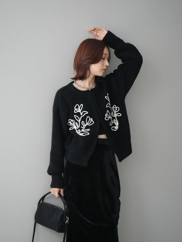 [SET]テープ刺繍ホック開きブークレニットカーディガン+選べるアクセセット(2set)