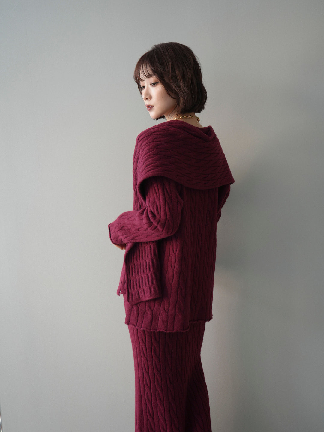 [SET]ストール付ケーブルニットプルオーバー&ロングスカートSET UP(2set)