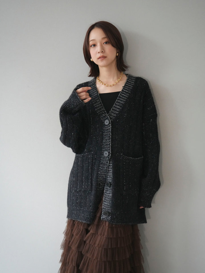 [予約]プレーティングオーバーニットカーディガン/black