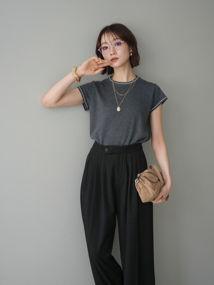 [SET]配色ハーフスリーブニットトップス+選べるアクセセット(2set)